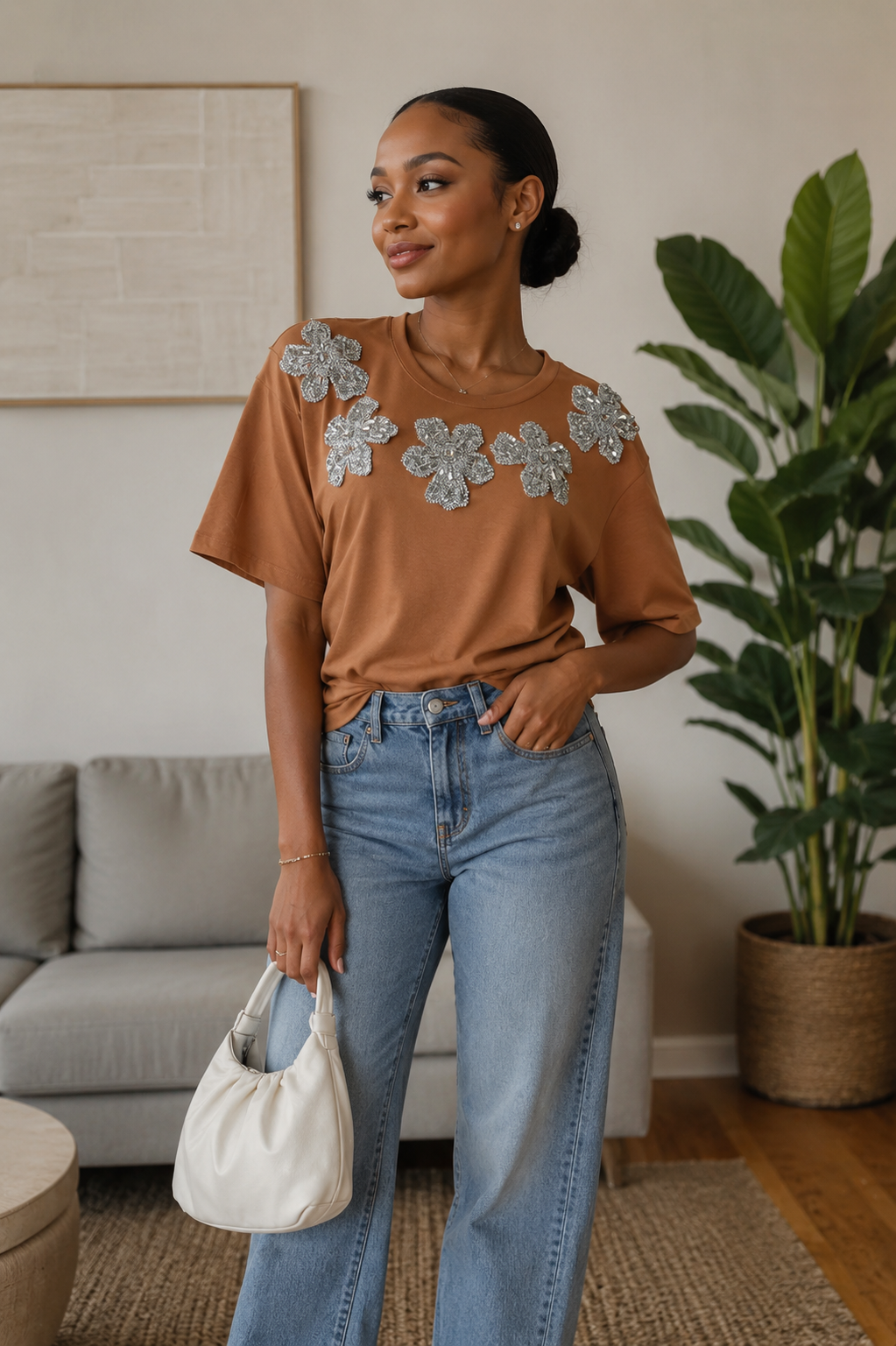 Celeste Embellished Floral Tee – Plus Size