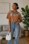 Celeste Embellished Floral Tee – Plus Size
