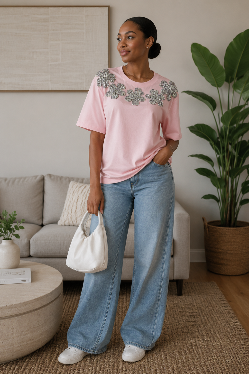 Celeste Embellished Floral Tee – Plus Size