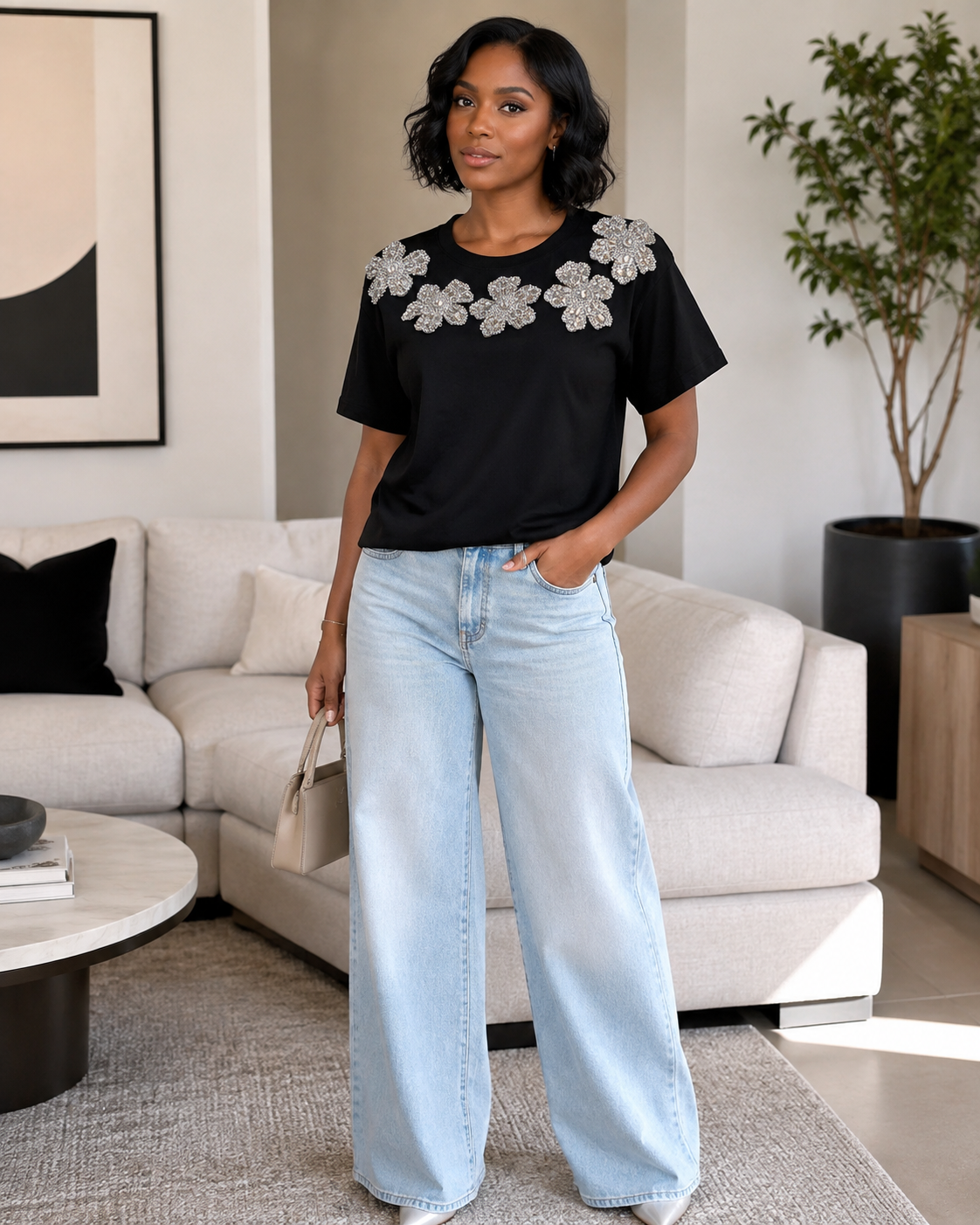 Celeste Embellished Floral Tee – Plus Size