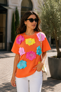 Orange Floral Appliqué T-Shirt