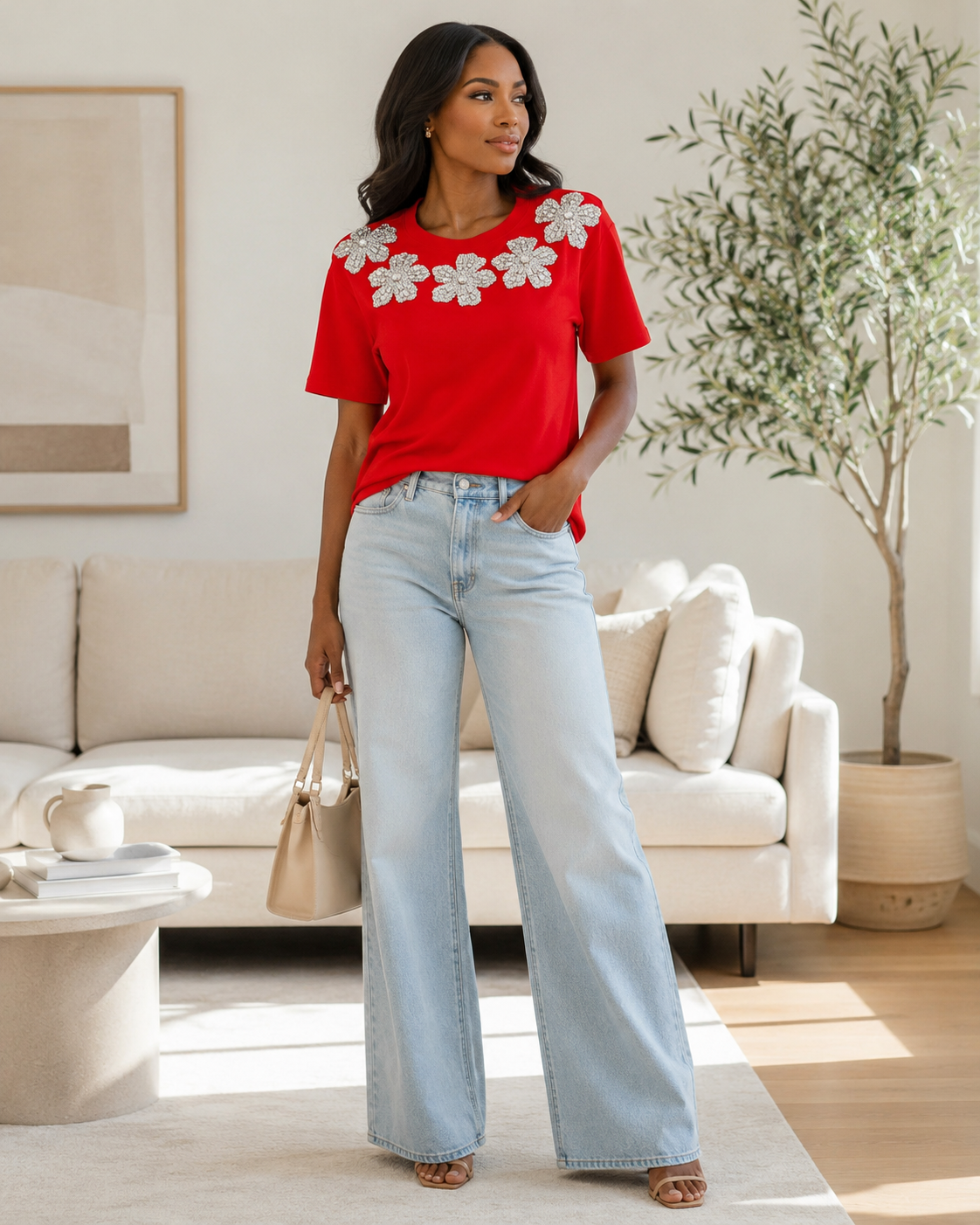 Celeste Embellished Floral Tee – Plus Size