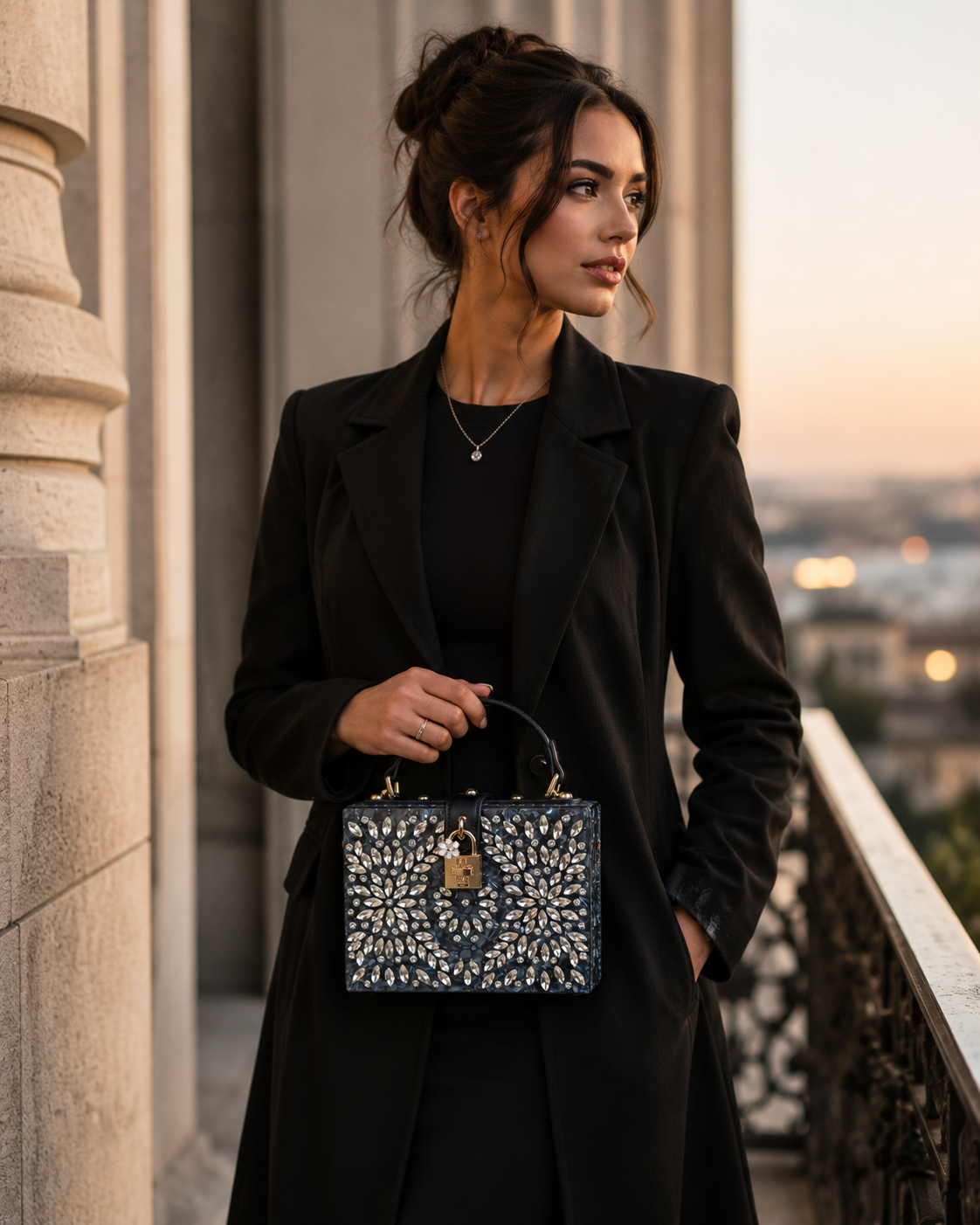 Floral Structured Top Handle Bag