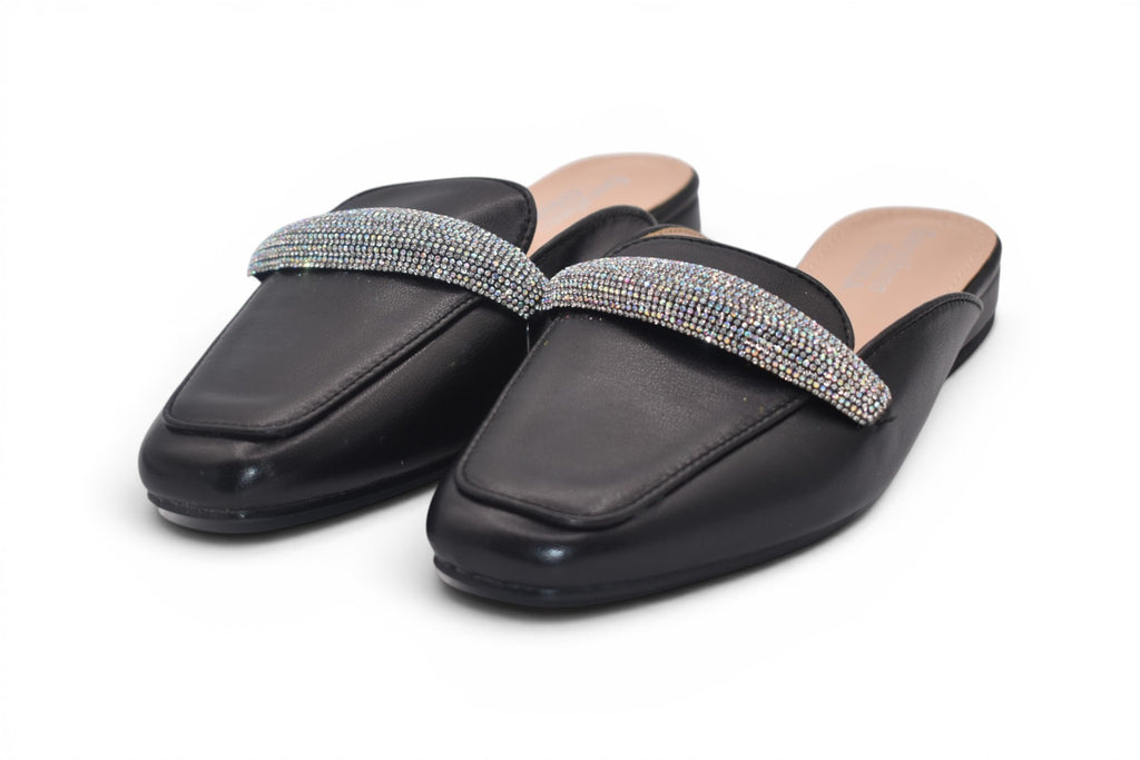 Noir Crystal Slide Sandals