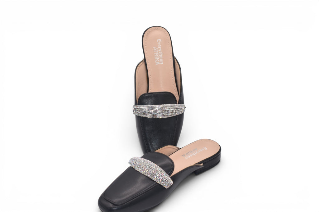 Noir Crystal Slide Sandals