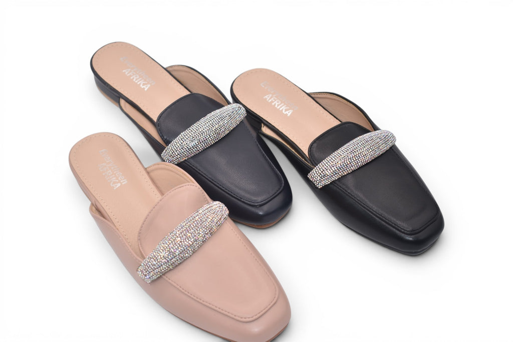 Noir Crystal Slide Sandals